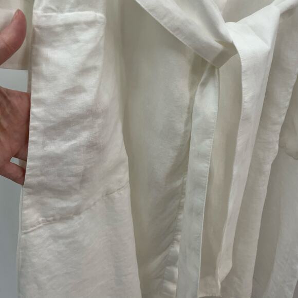 Saks Fifth Avenue Belted Linen Shirt Dress White XL - Picture 4 of 10